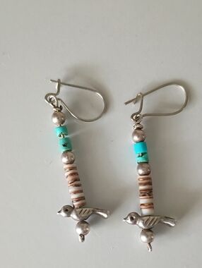 Authentic Vintage Native American Turquoise Heishi & Sterling Dangle Bird Fetish